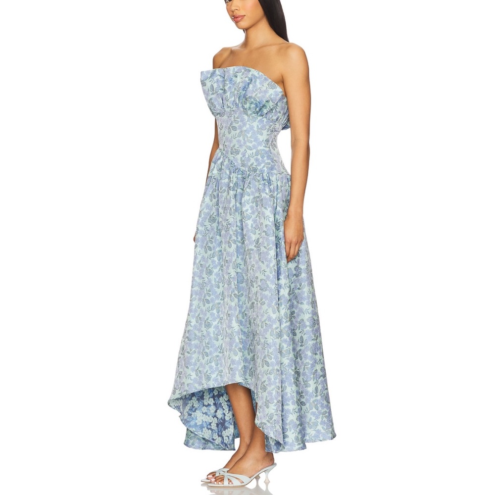 ELLIATT × REVOLVE Jacquard Asymmetric Gown in Blue Floral size XS - Picture 3 of 4